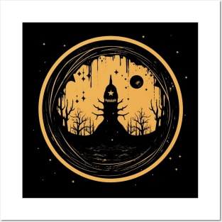 Spooky Halloween - Haunted Forest Shirt - Eerie Art Clothing - "Lantern Lurk" Posters and Art